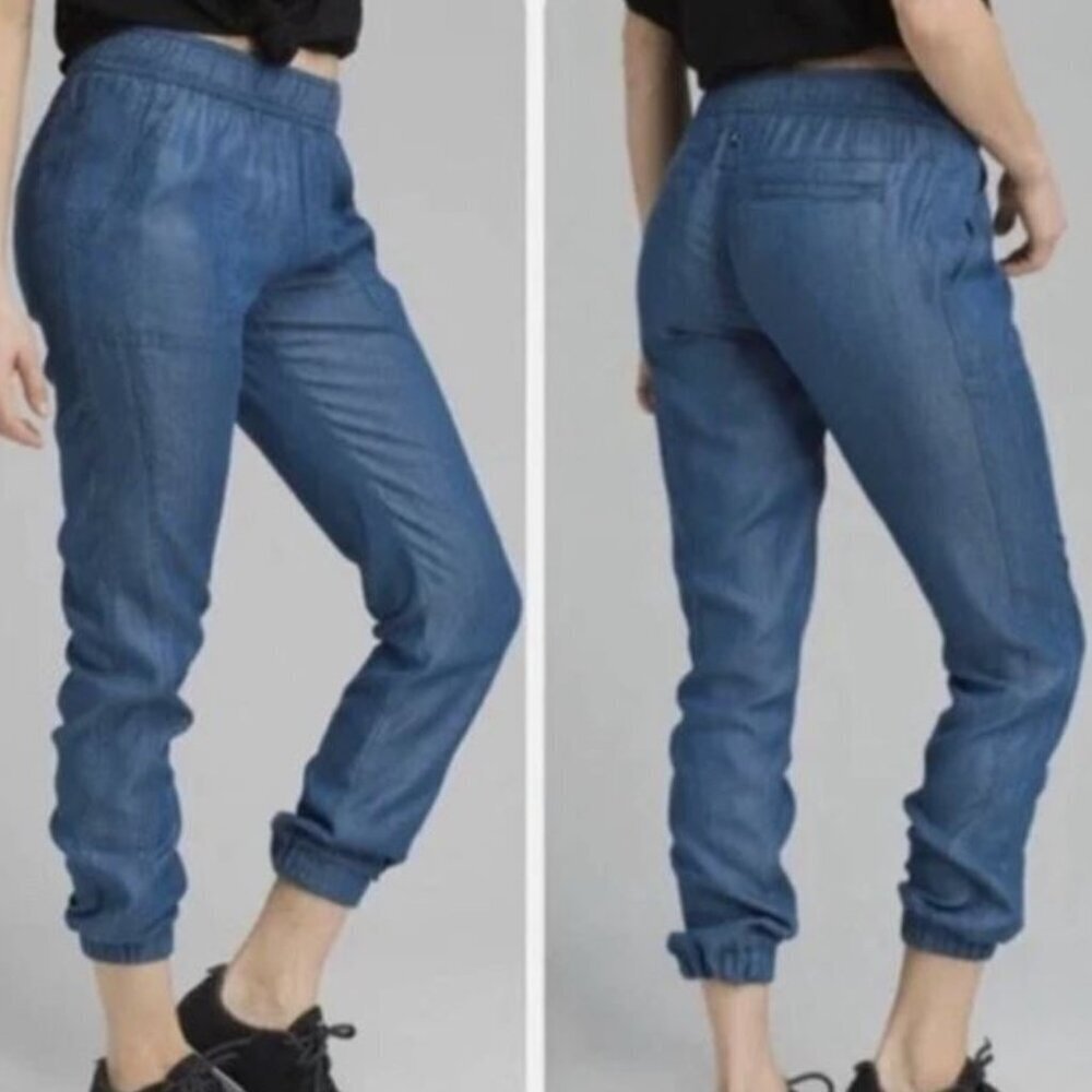 Prana Aberdeen Chambray Joggers Pants Pull On Style Pockets Blue Size Medium